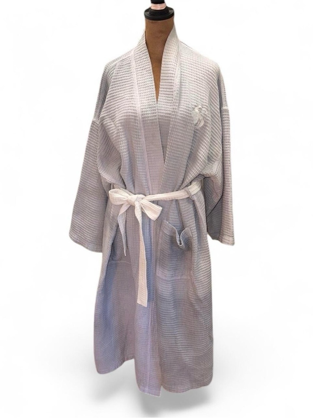 Waffle Knit Robe with Belt - Light Gray XXL